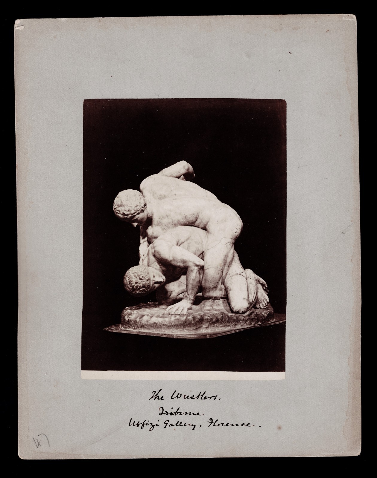 ca. 1850-1890 Antique Albumen Photo The Uffizi Wrestlers Florence Italy