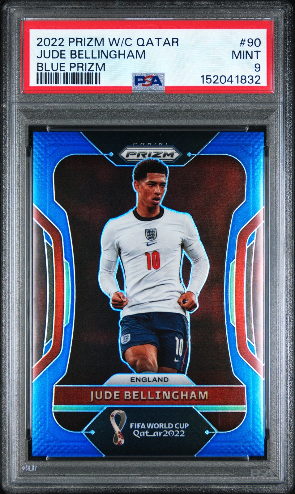 2022 PANINI PRIZM WORLD CUP QATAR BLUE PRIZM #90 JUDE BELLINGHAM 185/299 PSA 9