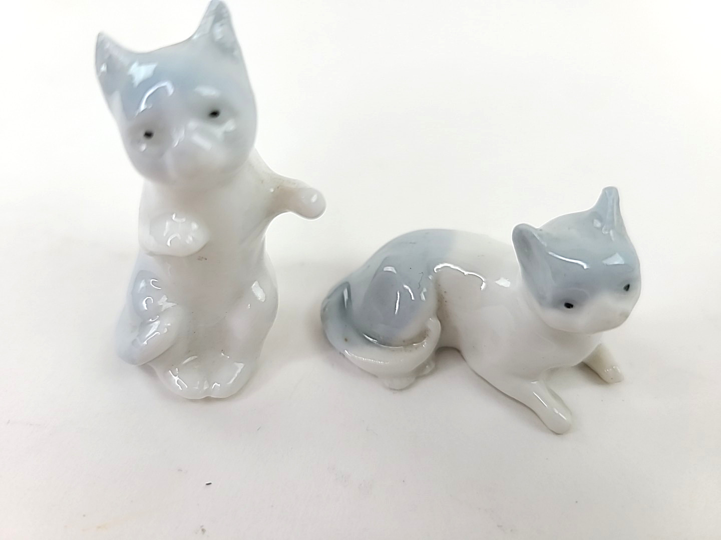Vintage Germany Miniature Blue and White Porcelain Cat Family of 3 Figurines