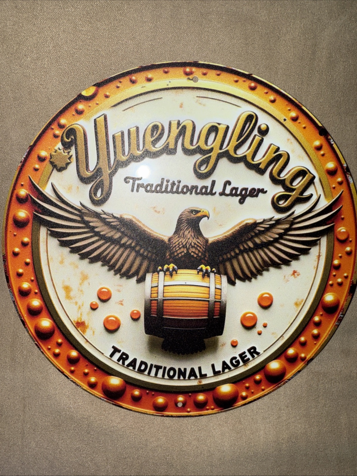NEW “Yuengling Traditional Lager” W/An Eagle On Top Of A Beer Barrel 8”x8”