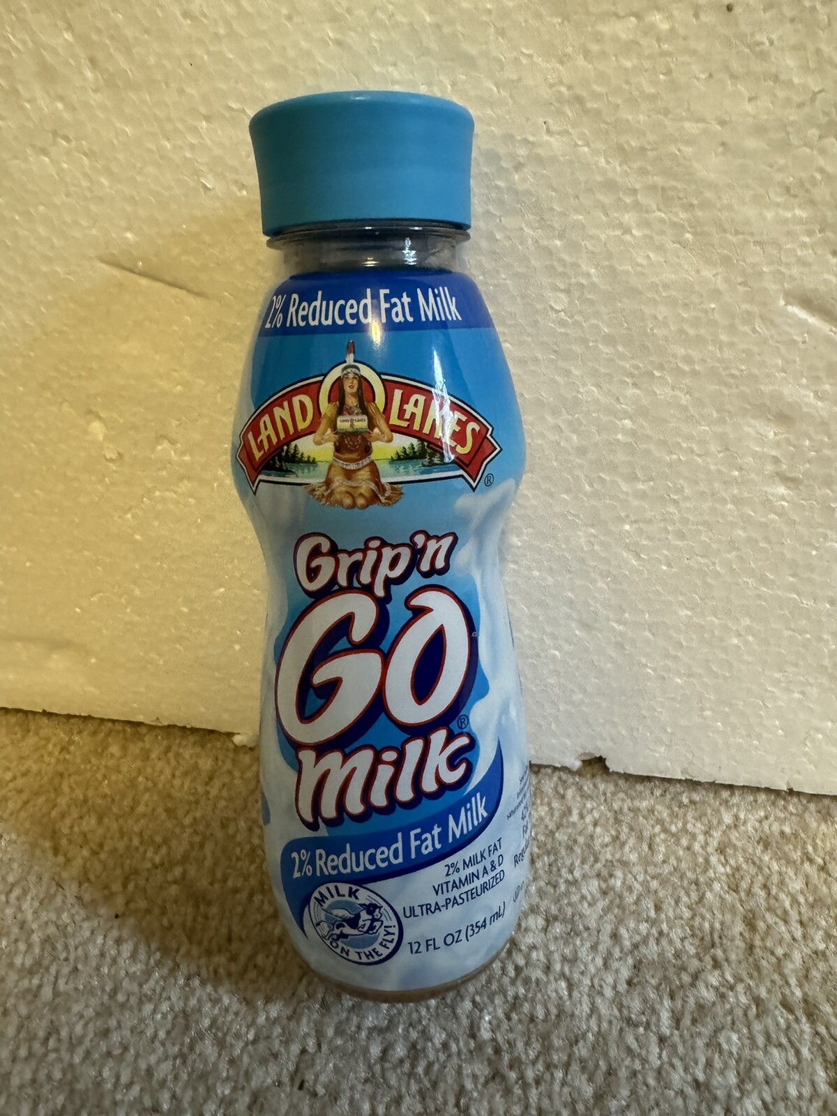 ULTRA RARE Land O Lakes Milk Bottle With Indian Grip N Go Milk 12oz Empty