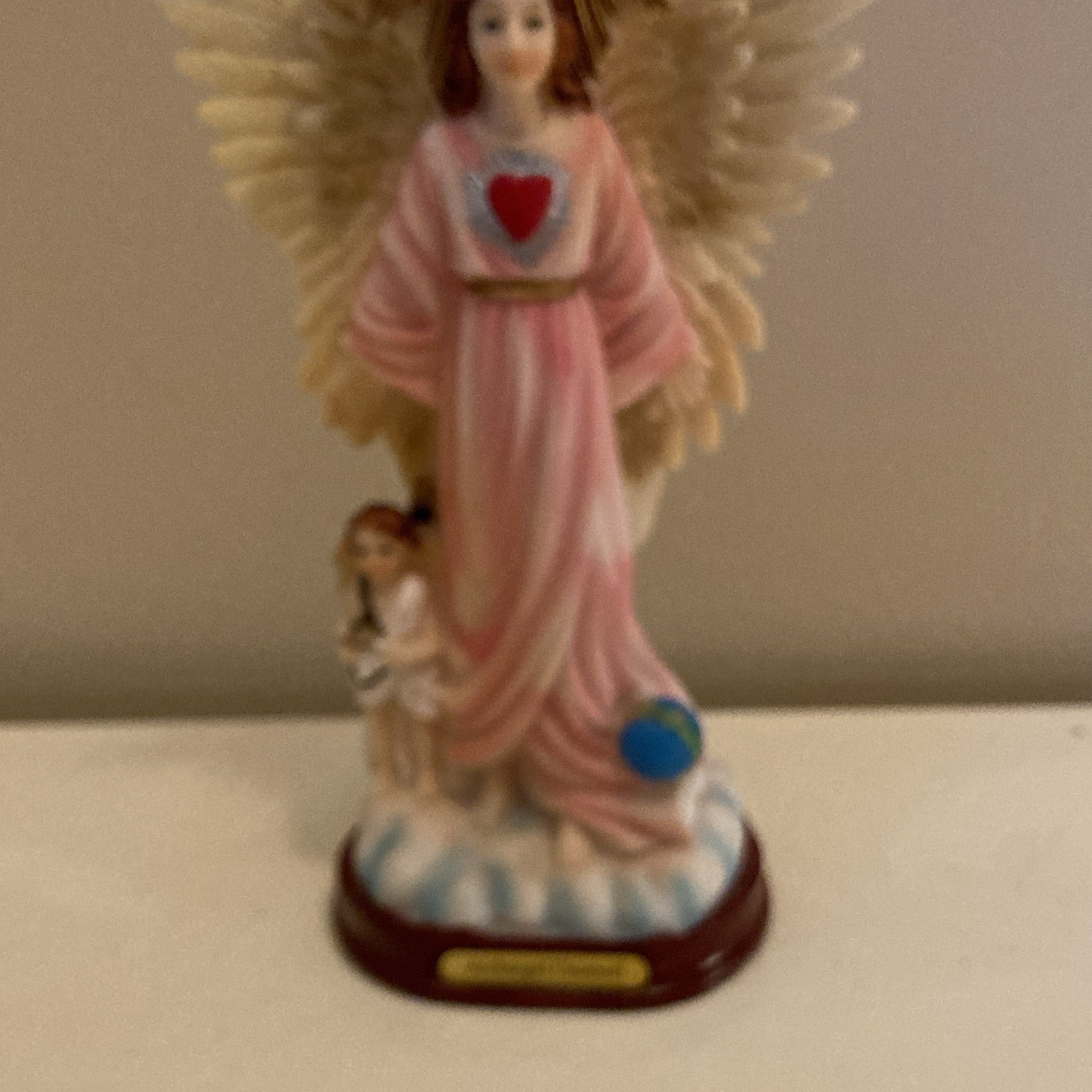 Archangel Chamuel Angel Figurine Statue Pink Robe Wings Heart Chest  9 inch 