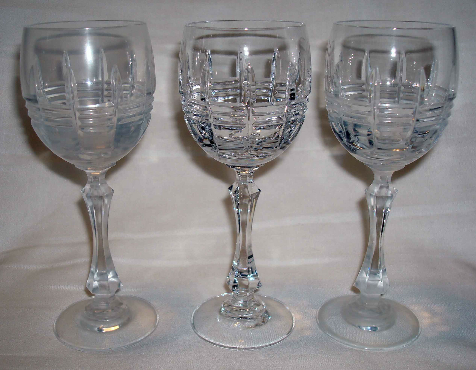 3 Vintage Crystal Clear Pressed Glass Round Rings Footed Stemmed Cordial Goblets 3 Vintage Crystal Clear Pressed Glass Round Rings Footed Stemmed Cordial Goblets