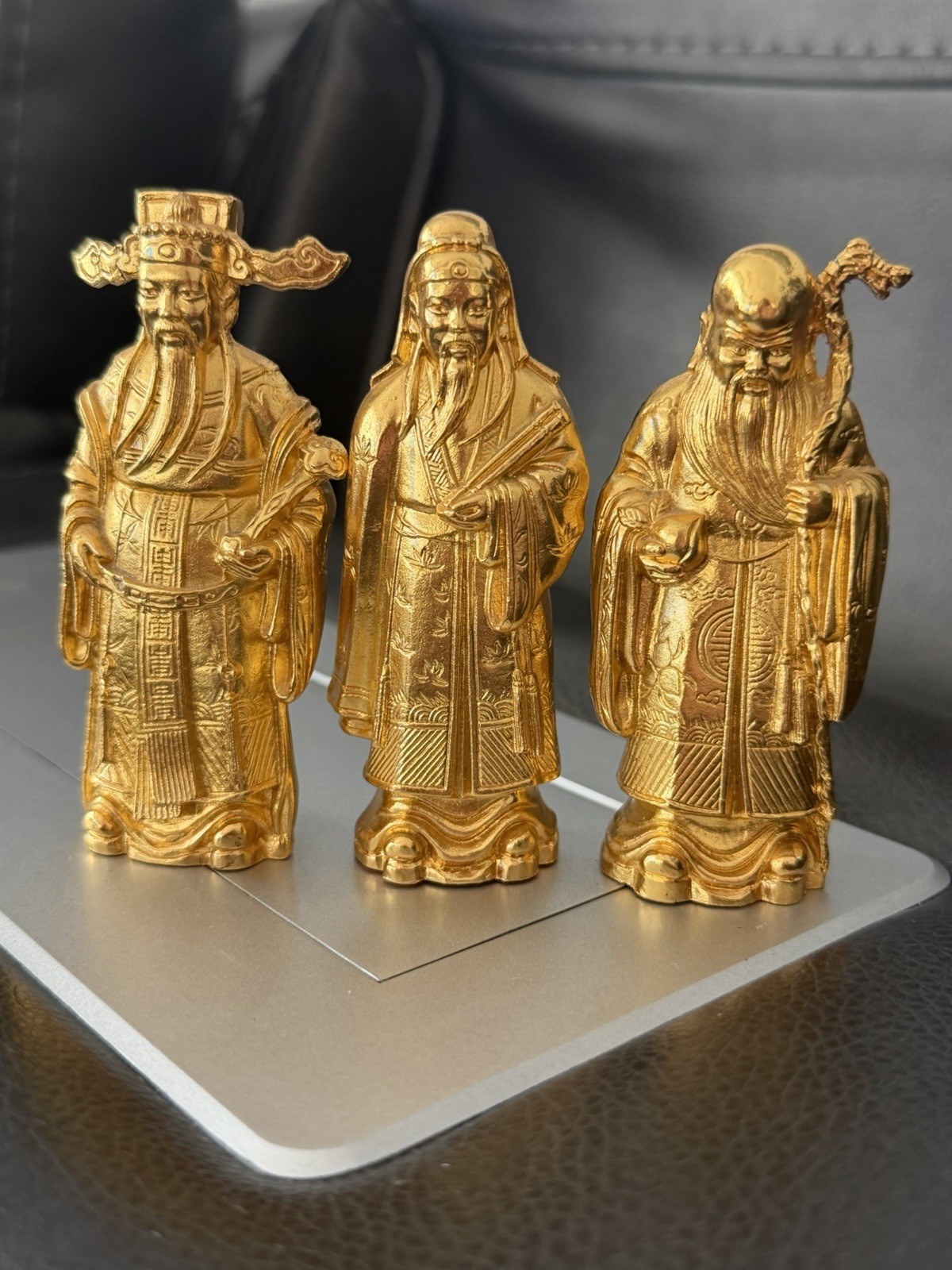 Vintage Solid Brass Fu Lu Shou Statues Set 3.5\