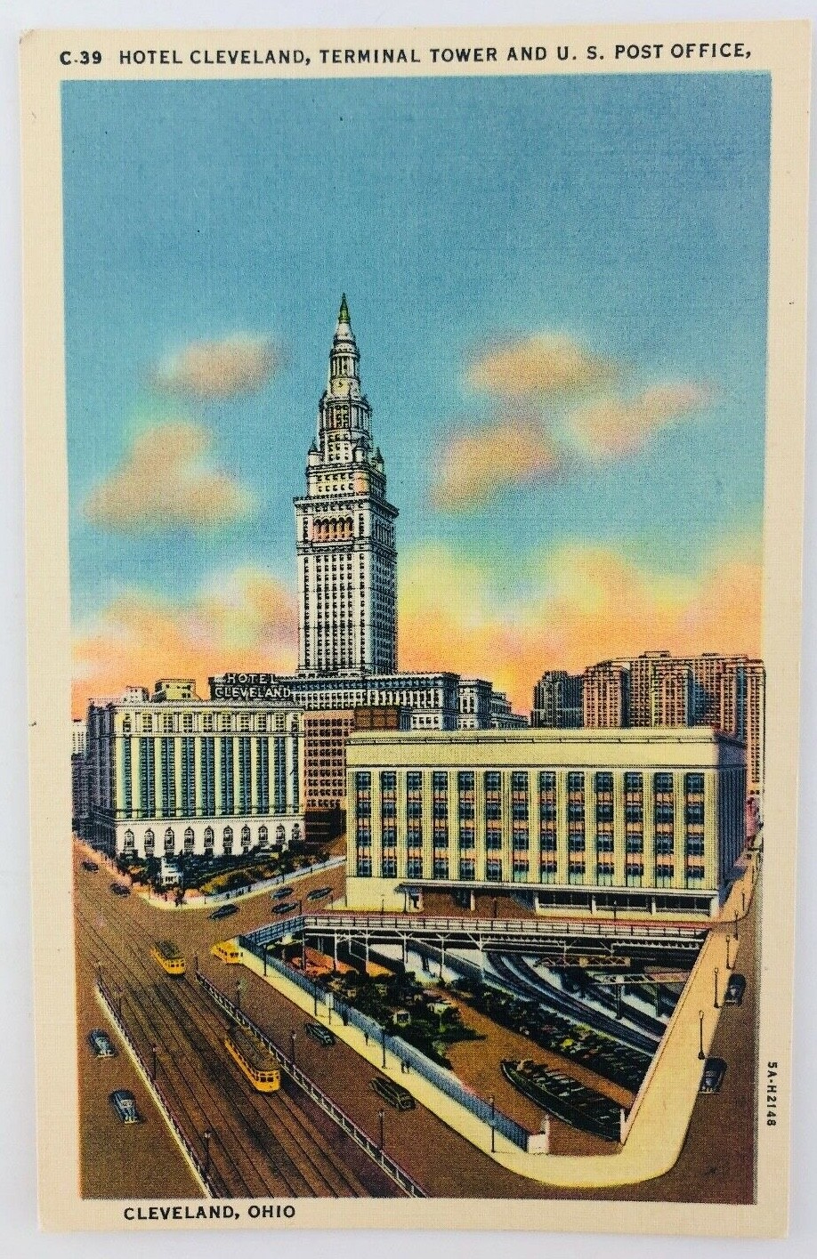 Vtg Cleveland Ohio OH Hotel Cleveland Terminal Tower & U.S. Post Office Linen