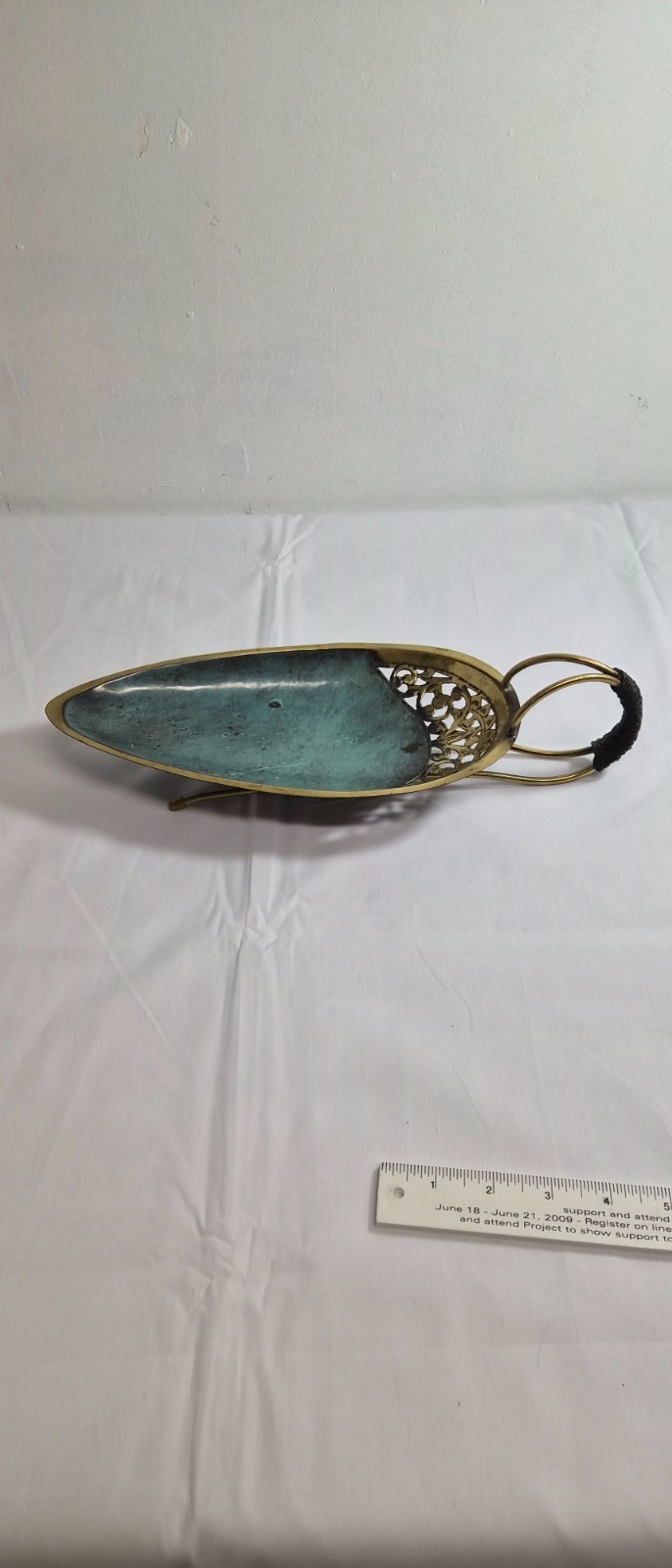 Vintage 1950\'s Oppenheim enameled brass 14.5 x 5.5 footed server
