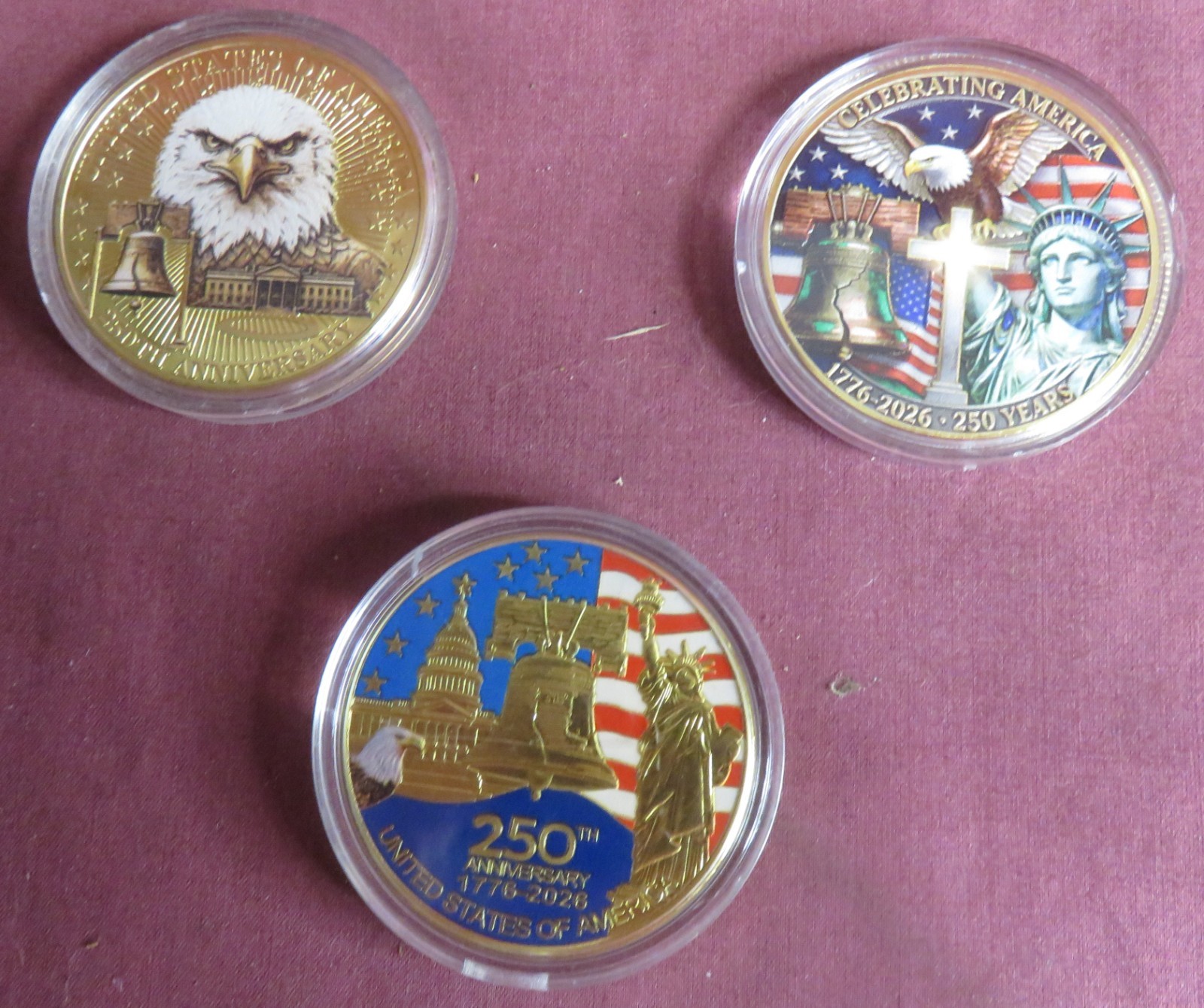 Gold-plated America's 250th Anniversary Commemorative Souvenir Coins, Set of 3