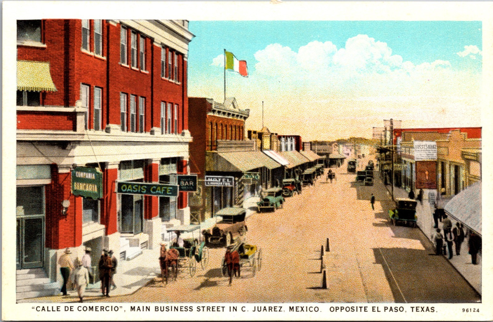 Calle de Comercio Main Business Street Cuidad Juarez Mexico Vintage Postcard