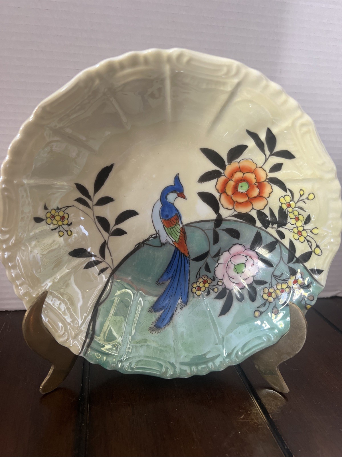 VTG NORITAKE LUSTERWARE 9” BOWL HANDPAINTED BIRD AND FLOWERS-Japan VTG NORITAKE LUSTERWARE 9” BOWL HANDPAINTED BIRD AND FLOWERS-Japan