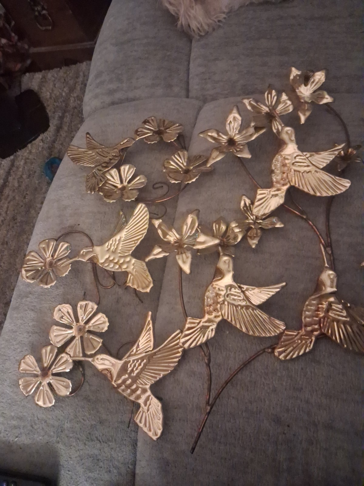 VTG Homco Hummingbird Metal Wall Hanging In Gold Tone Set Of 4
