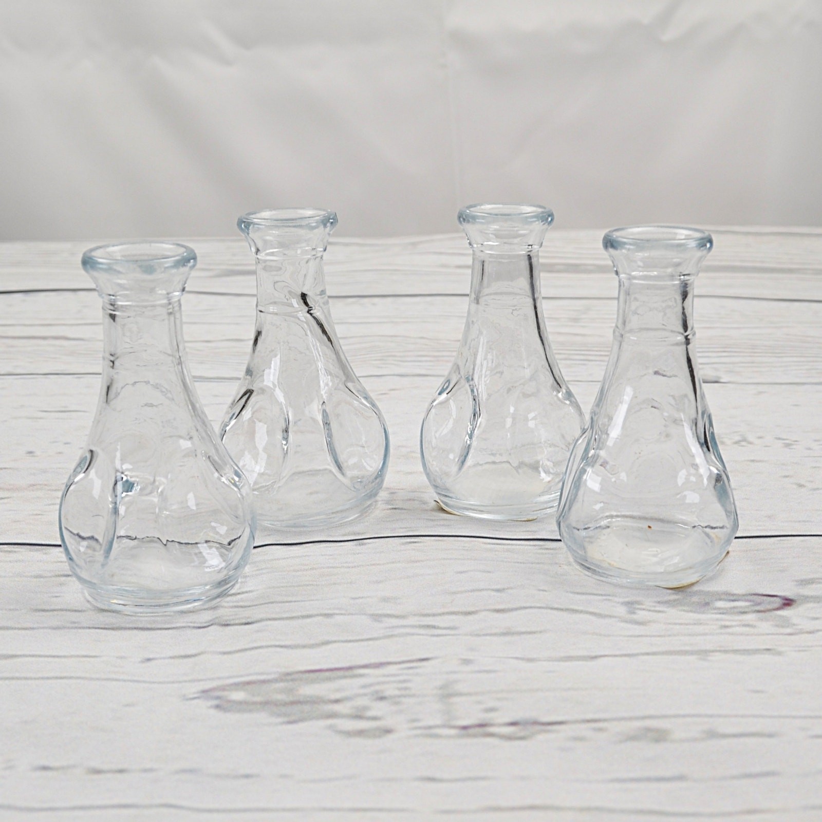LIBBEY Pinched Bud Vases Thumbprint Clear Glass Bottle Decanters 3.5” Set of 4