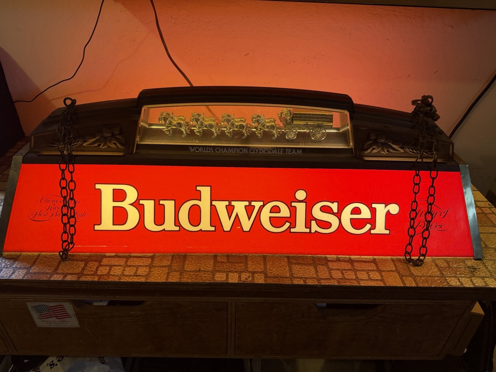 VINTAGE Budweiser World Champion Clydesdale Team Pool Table Light Bar Sign
