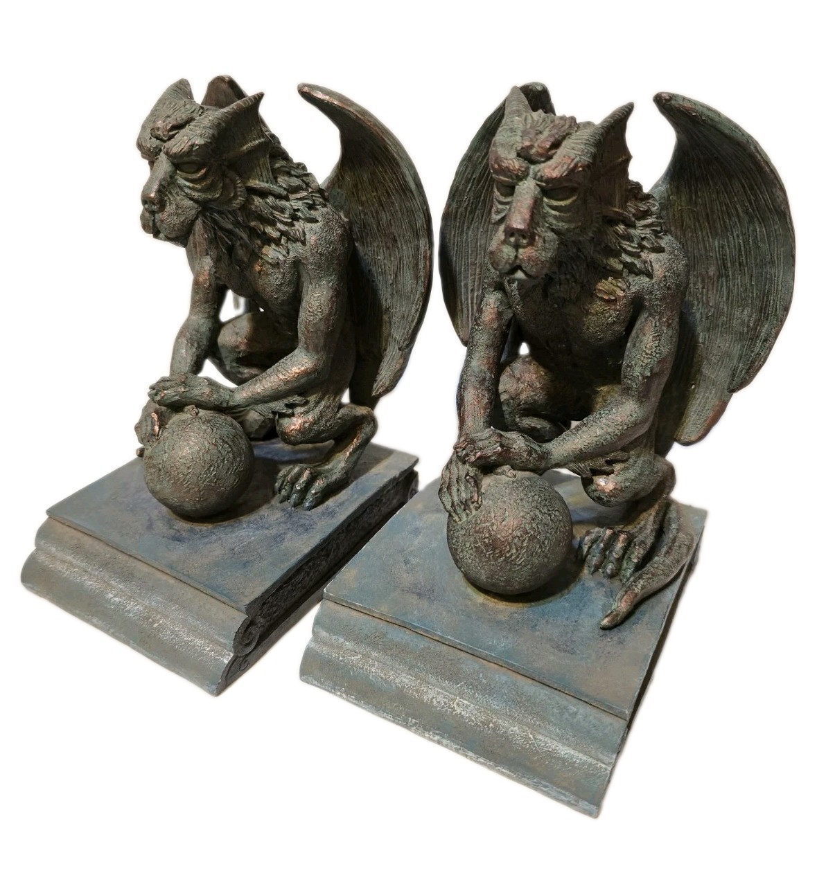 Pair of 2 Vtg Resin Werewolf Gargoyle Bookends Copyright Mark GA