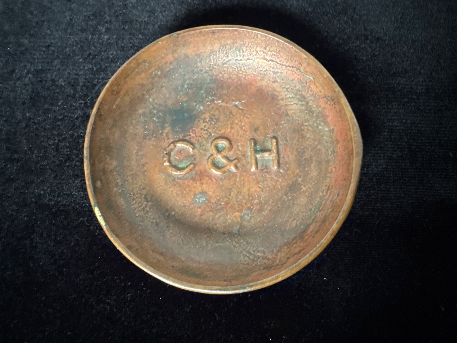 C&H Calumet & Hecla Mine 416 Gram Vintage Poured Copper Ashtray Embossed Antique