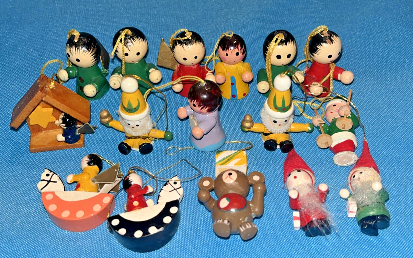 Vintage Wooden Miniature Christmas Ornaments lot of 16