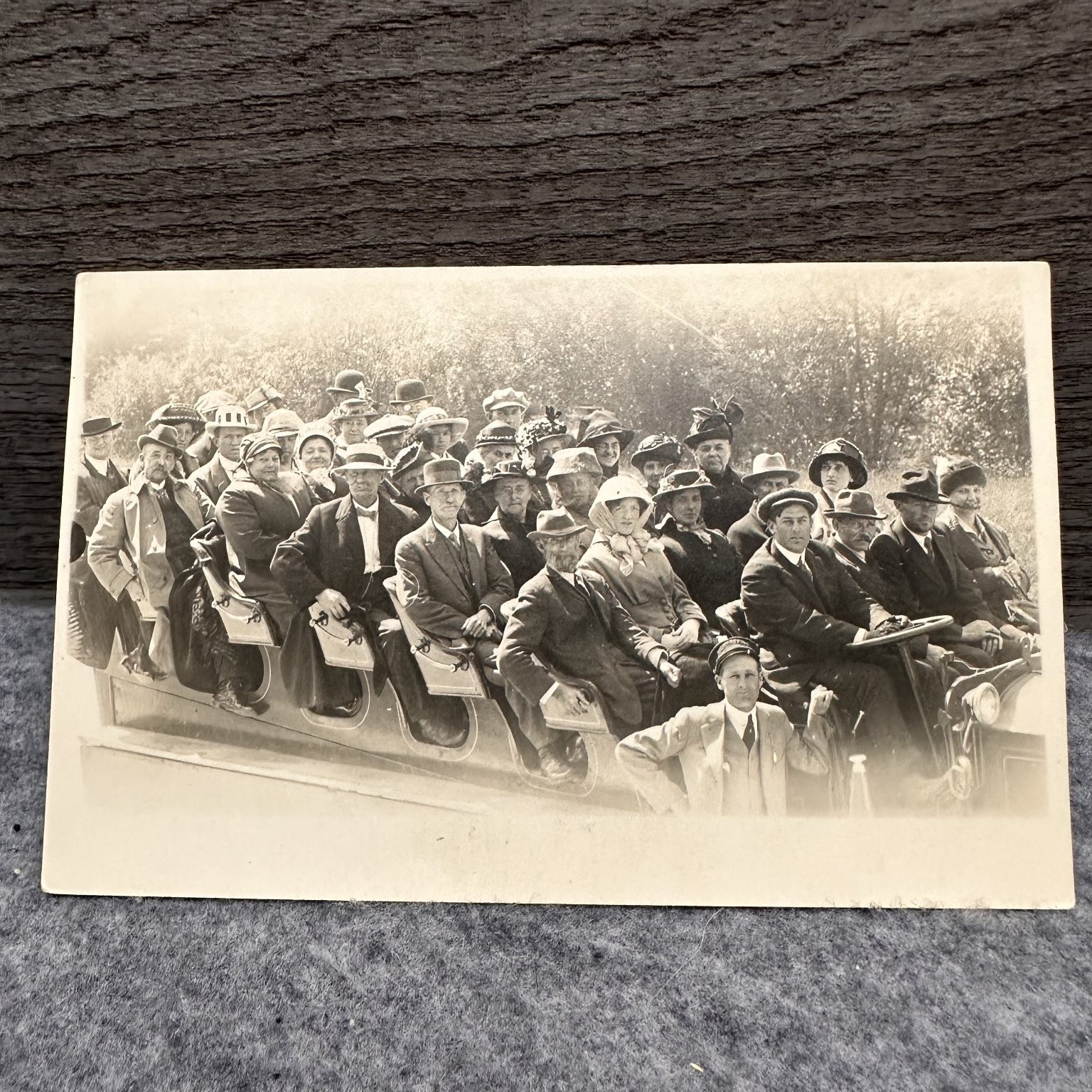 Vintage RPPC Early Auto Bus Tour Group People Hats Unposted Postcard 1910s-20s Vintage RPPC Early Auto Bus Tour Group People Hats Unposted Postcard 1910s-20s