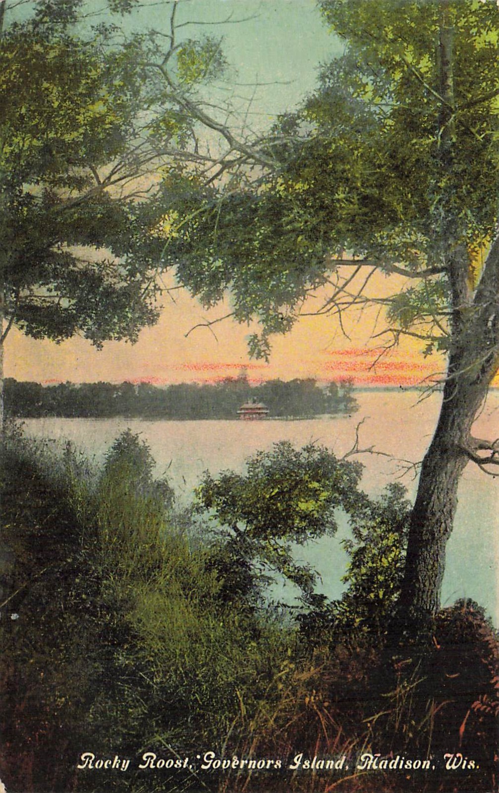 Madison WI Rocky Roost Governors Island Lake Mendoza 1914 Postcard