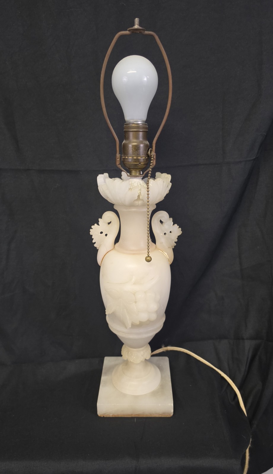 Antique 1910s-20s Carved Alabaster Lamp Nouveau Grapevine