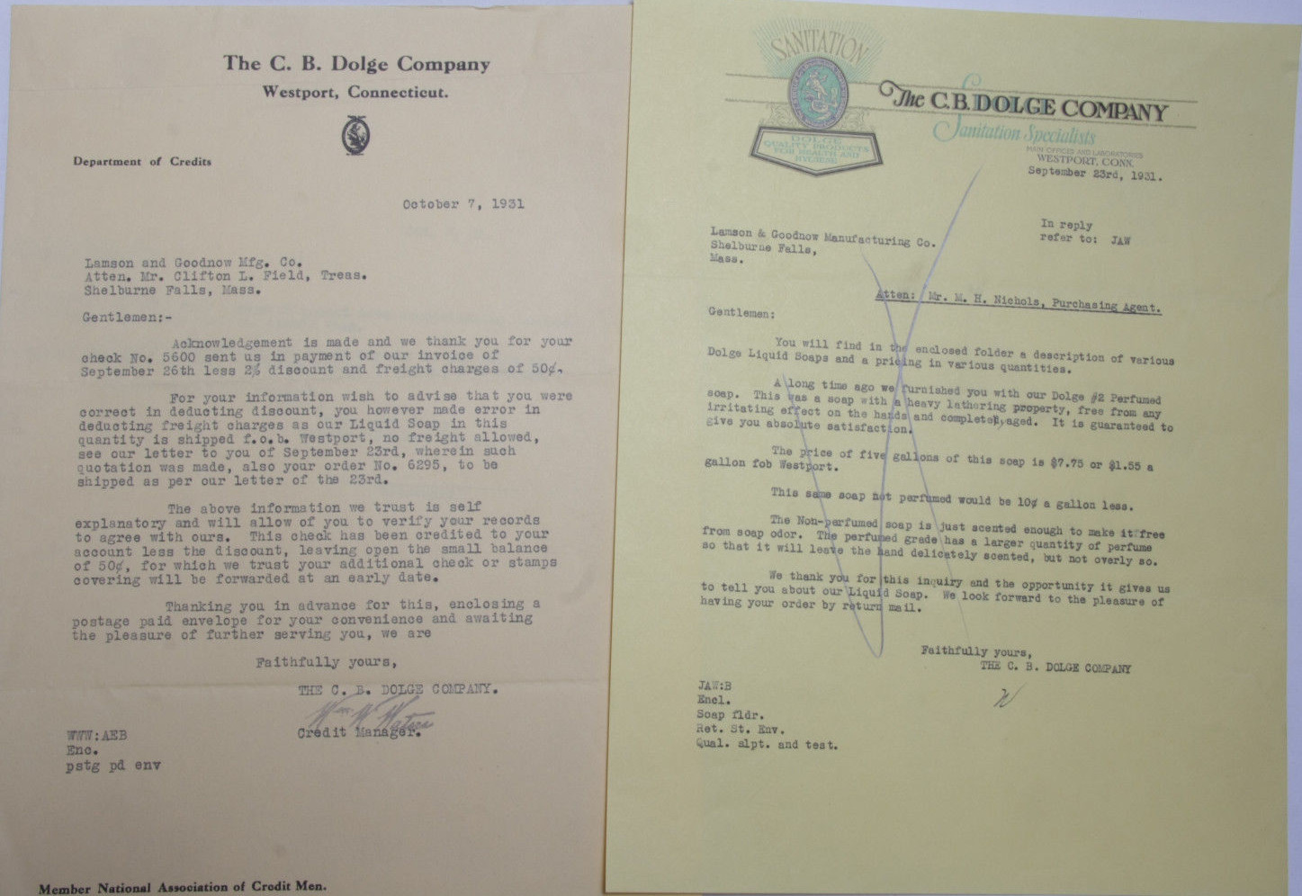 1931 Lamson Goodnow C B Dolge Westport CT Sanitation Specialists Ephemera L655K 1931 Lamson Goodnow C B Dolge Westport CT Sanitation Specialists Ephemera L655K