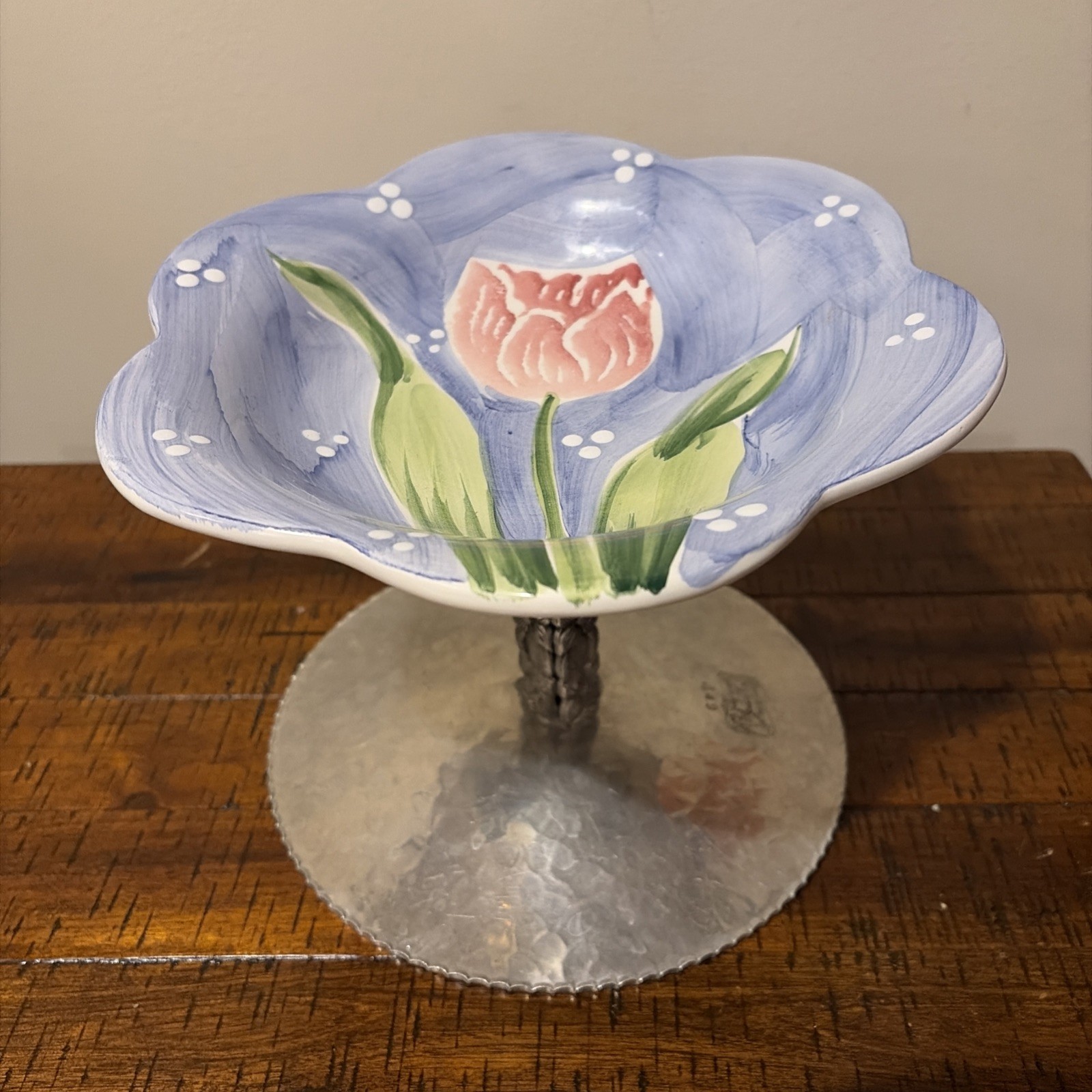 VTG? Rodney Kent Pedestal Handwrought Ceramic Bowl W/ Alumimun Base Floral Shape VTG? Rodney Kent Pedestal Handwrought Ceramic Bowl W/ Alumimun Base Floral Shape