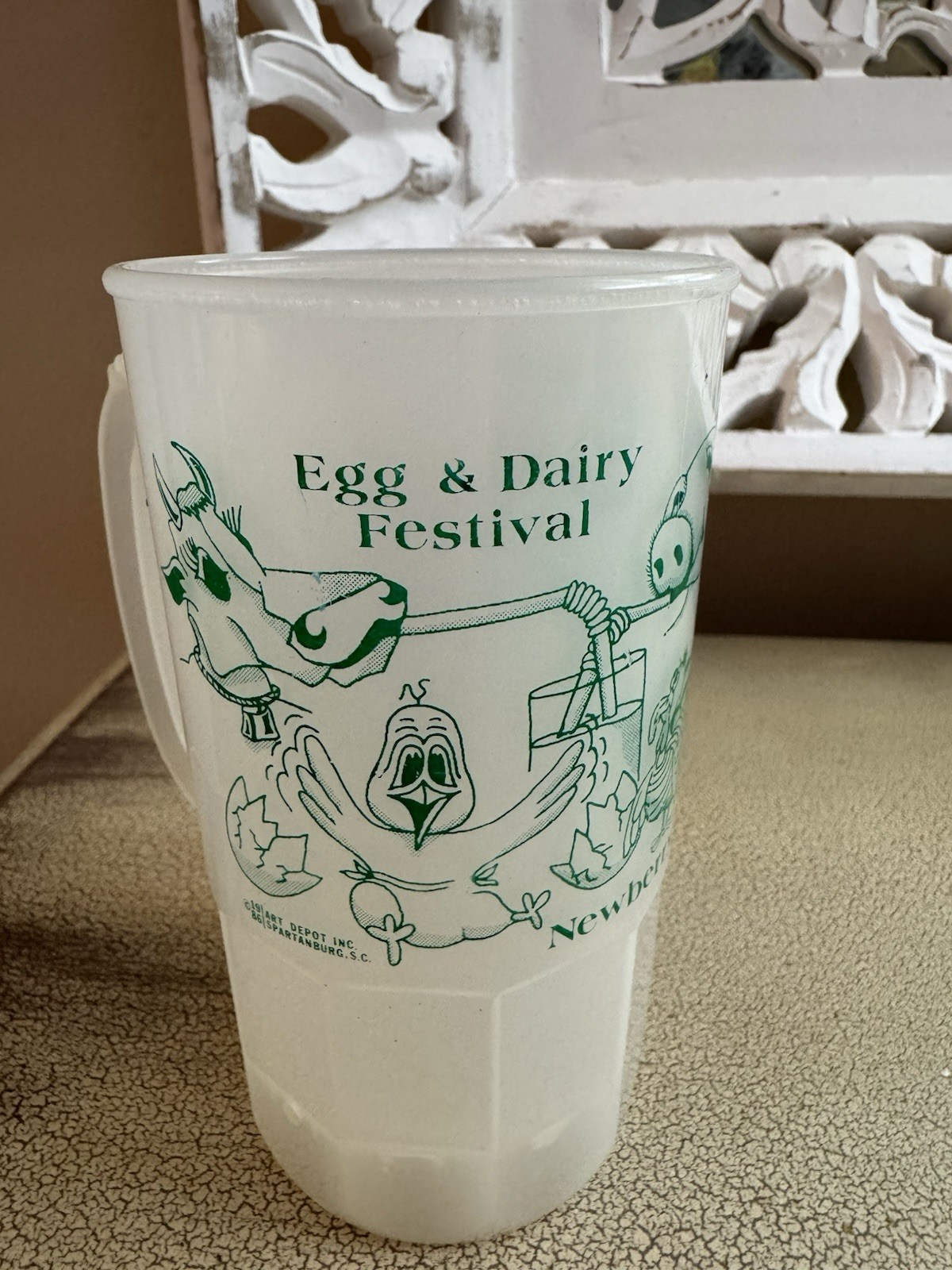 Vintage 1986 Newberry SC Egg & Dairy Festival Super Mug Frosted Plastic Cup