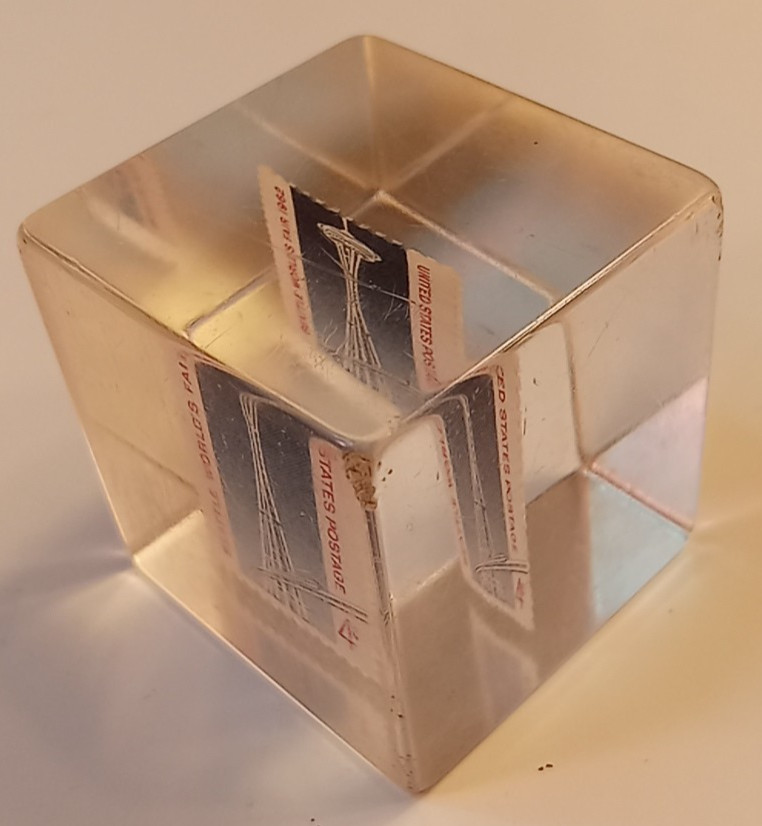 Rare 1962 Seattle Worlds Fair 4 Cent Stamp Paperweight Souvenir