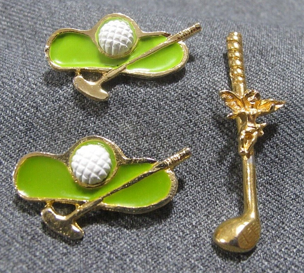 Vintage enamel goldtone golf days brooch + golf club w protector angel lapel pin