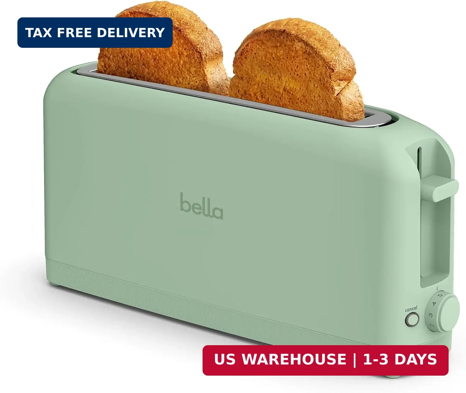 bella Fits-Anywhere™ 2-Slice Slim Toaster, Long Slot & Extra Wide, Seaglass