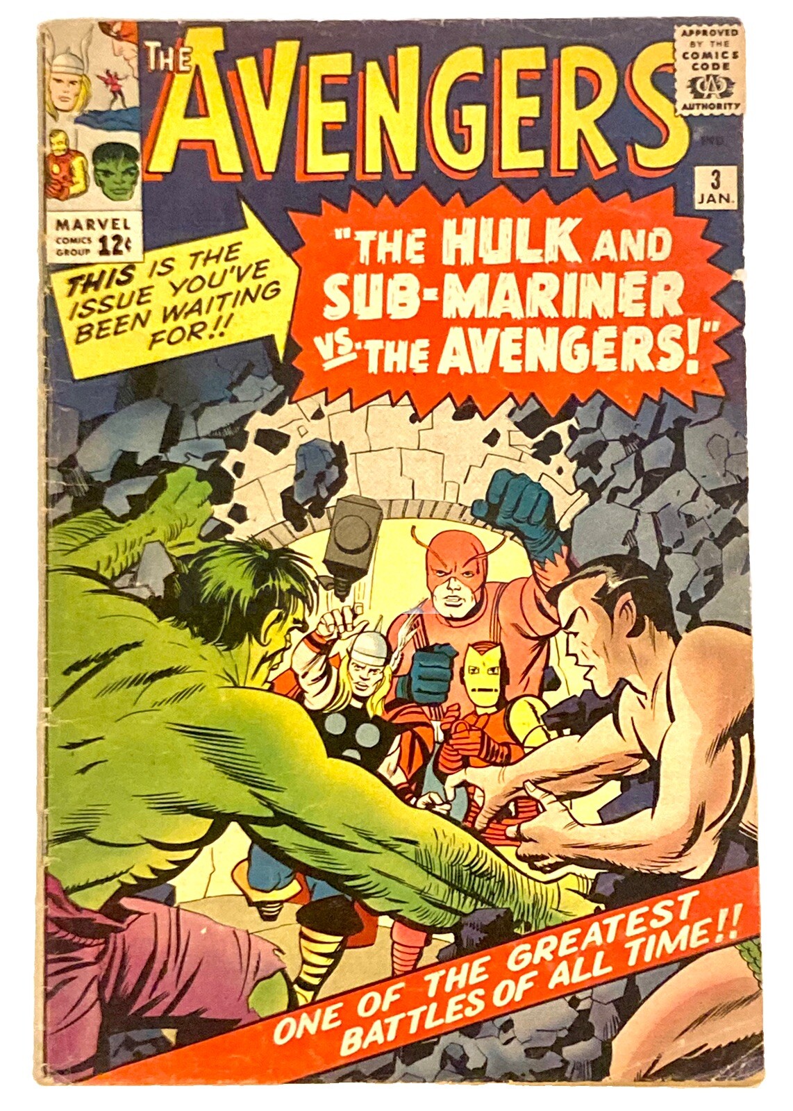 AVENGERS #3 1964 5.0 VG/F 🔑Classic Battle Hulk Submariner