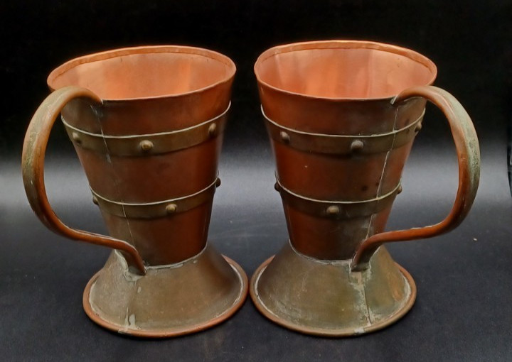 Lot of 2 Hector Aguilar Style Large Copper & Brass Mugs Art Deco 5.75\