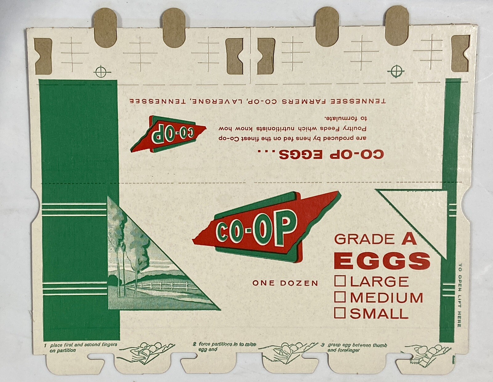TENNESSEE FARMERS CO-OP 1936 EGG CARTON LAVERGNE TN Rare Sutherland Paper CO.