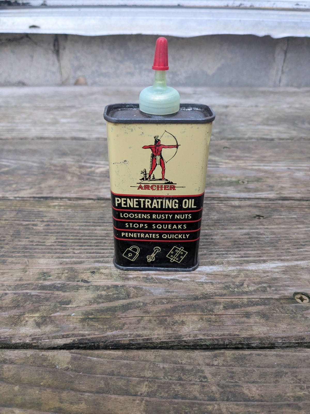 Vintage Archer Advertising Penetrating Oil Can Tin 4oz Oiler 1/2 Full 🔥🔥🔥