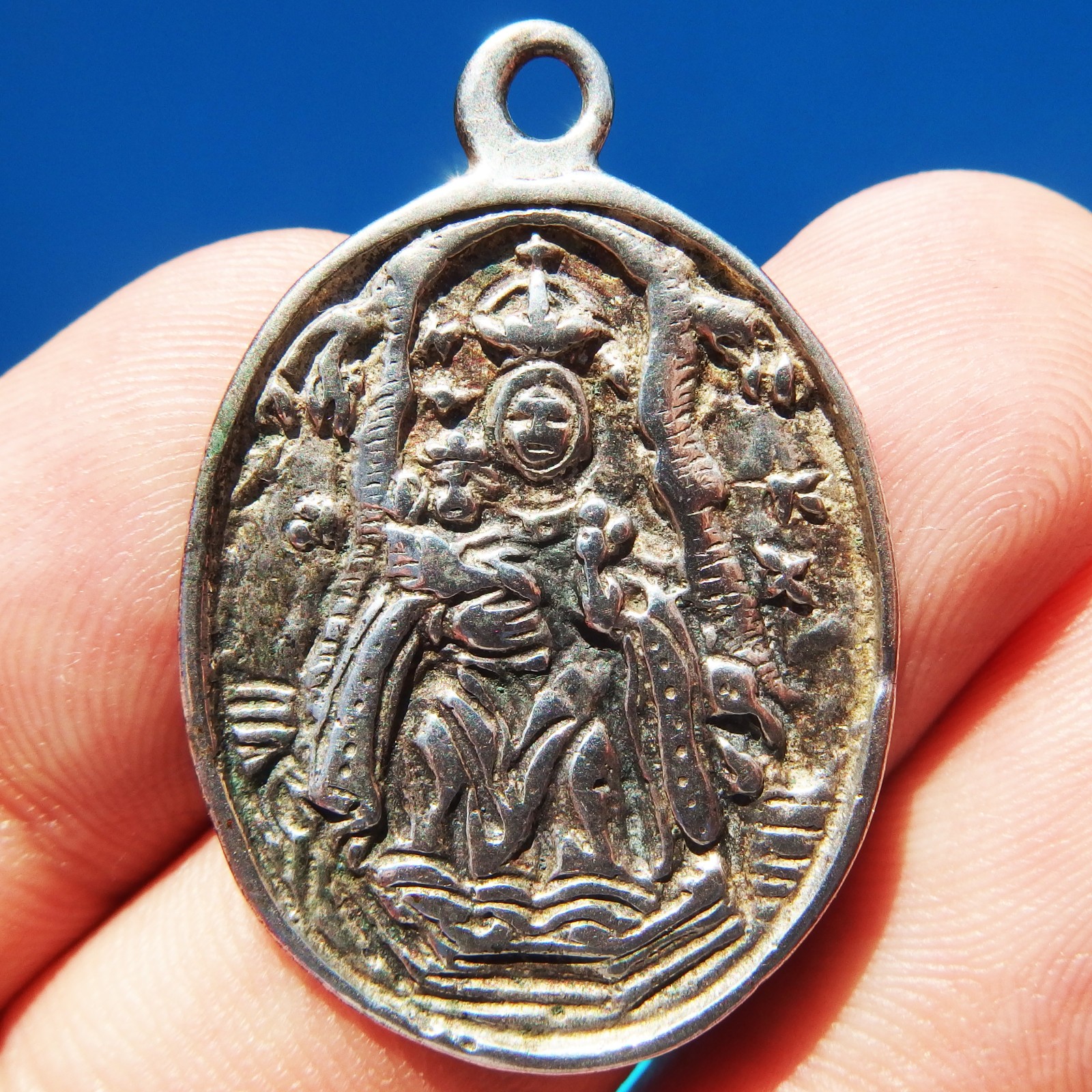 1700s SILVER VIRGIN OF VALVANERA RELIGIOUS MEDAL RARE 18TH CENTURY CHARM