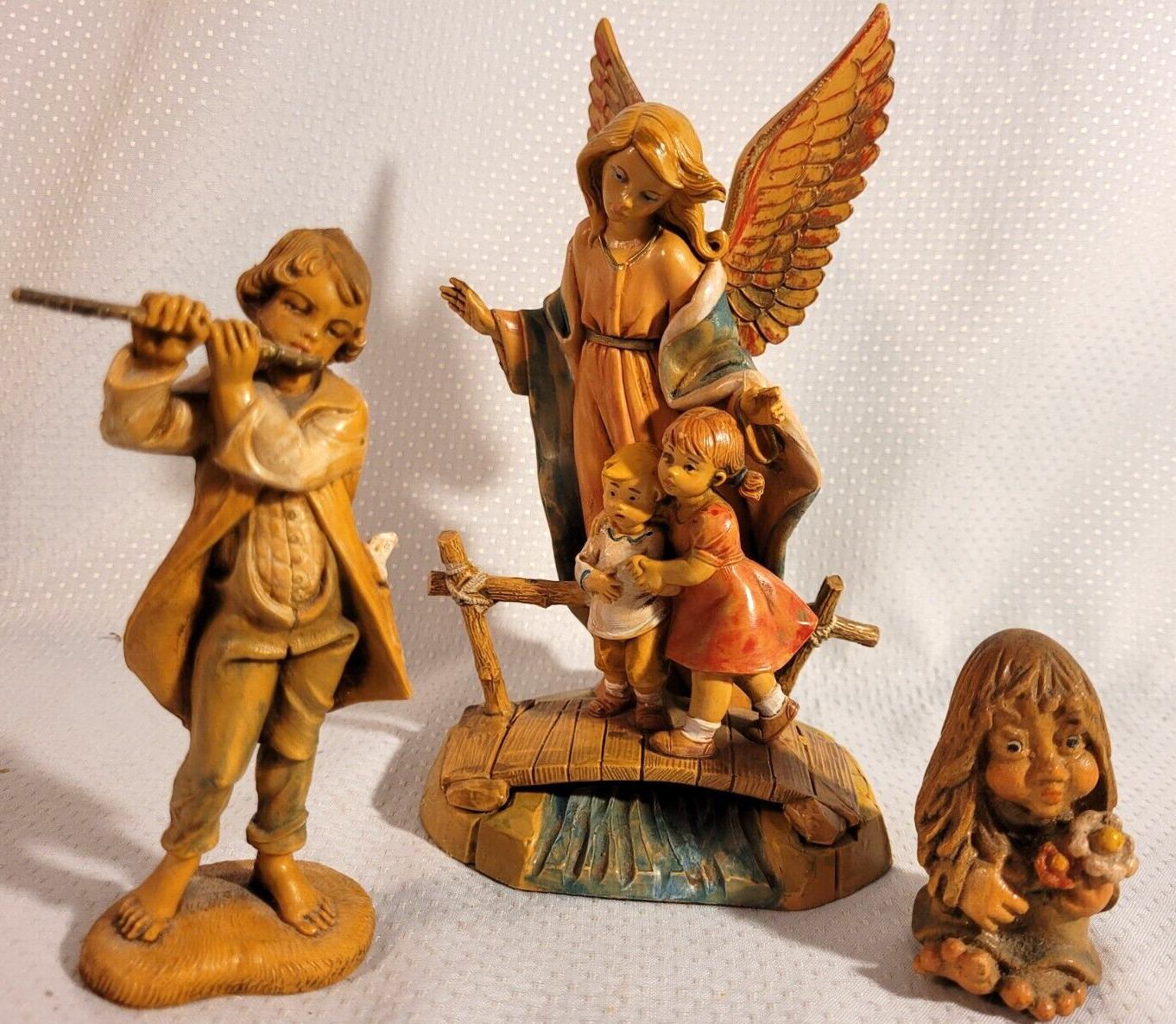 3 Pcs Fontanini Guardian Angel 1989, Flute Player 1983 & Anri Big Foot GirI Ital