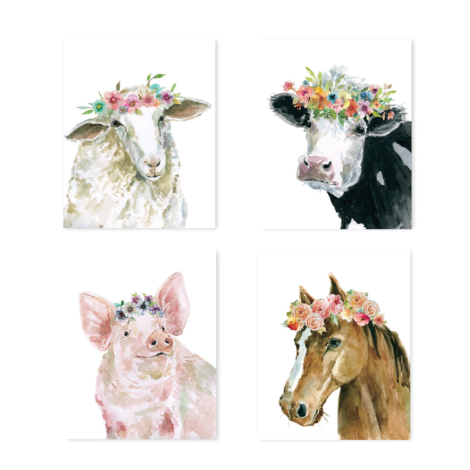 Renditions Gallery Farm Animal Sheep Cow Pig Horse Nursery Wall Art Giclee