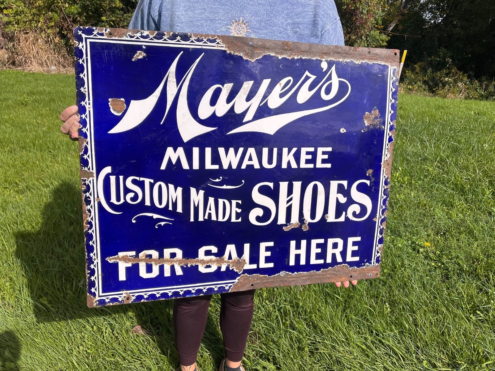 Antique Vintage 1900s Mayer\'s Shoes Milwaukee Wis WI Porcelain Advertising Sign