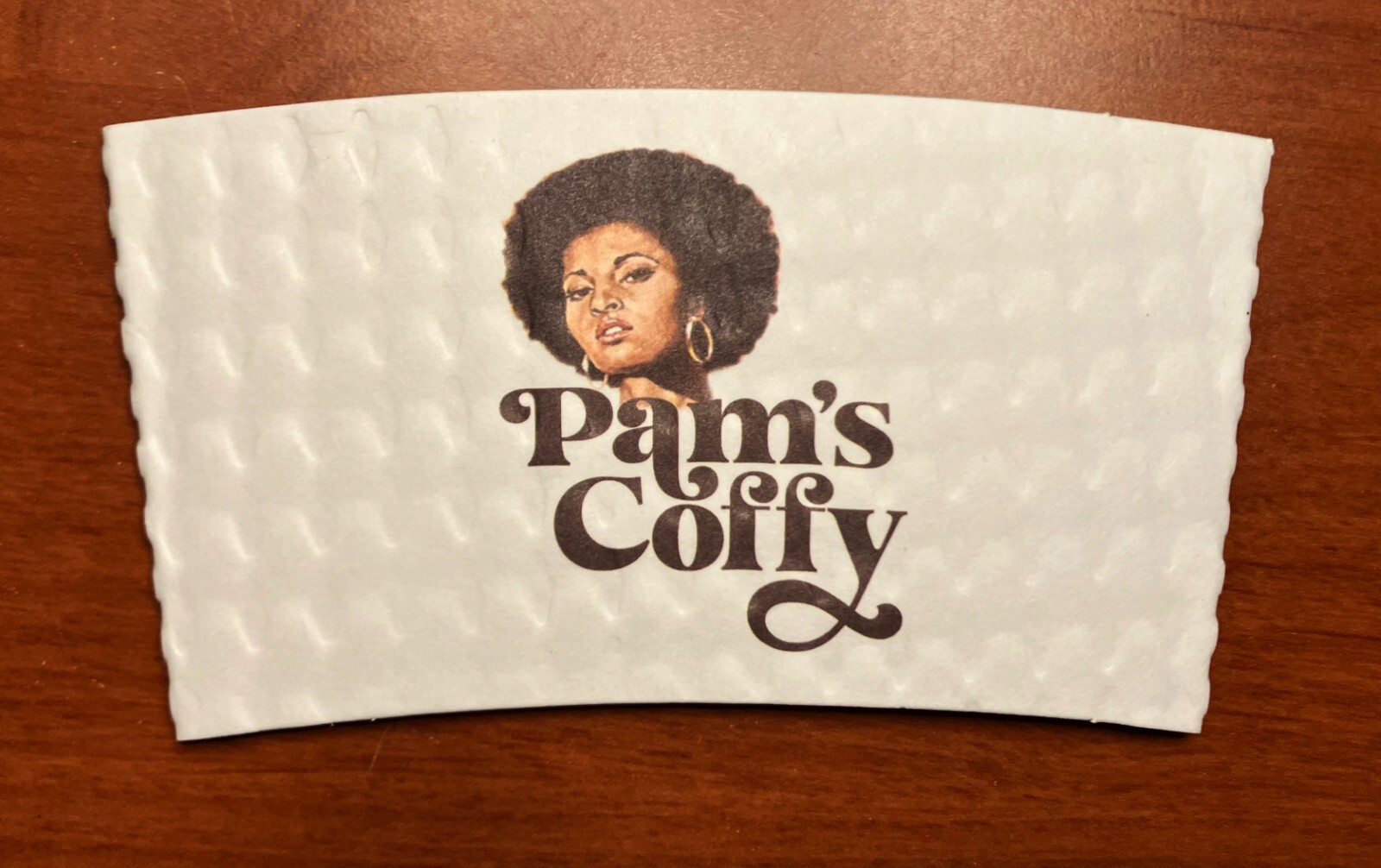 Pam's Coffy -White Coffee Cup Sleeve - Pam Grier Quentin Tarantino Vista Theater