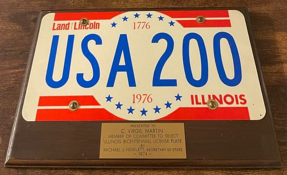 1776 1976 Illinois Bicentennial License Plate Plaque Virgil Martin History ALPCA 1776 1976 Illinois Bicentennial License Plate Plaque Virgil Martin History ALPCA