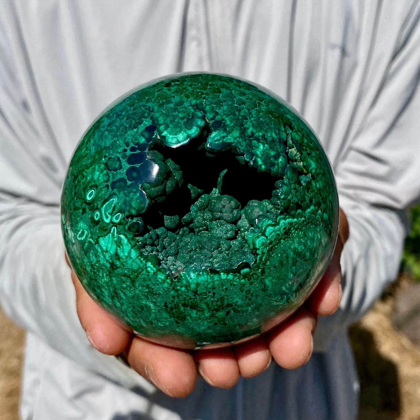 2.24LB Rare Natural Malachite quartz hand Carved sphere Crystal Healing