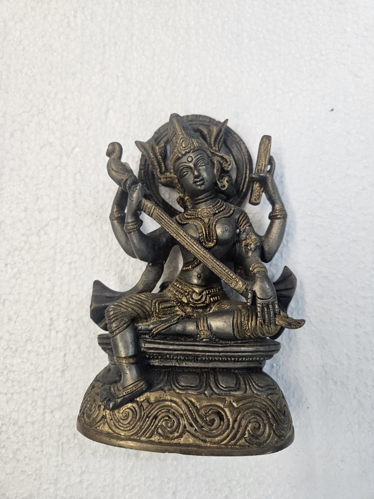 SARASWATI HINDU GODDESS BRONZE STATUE 