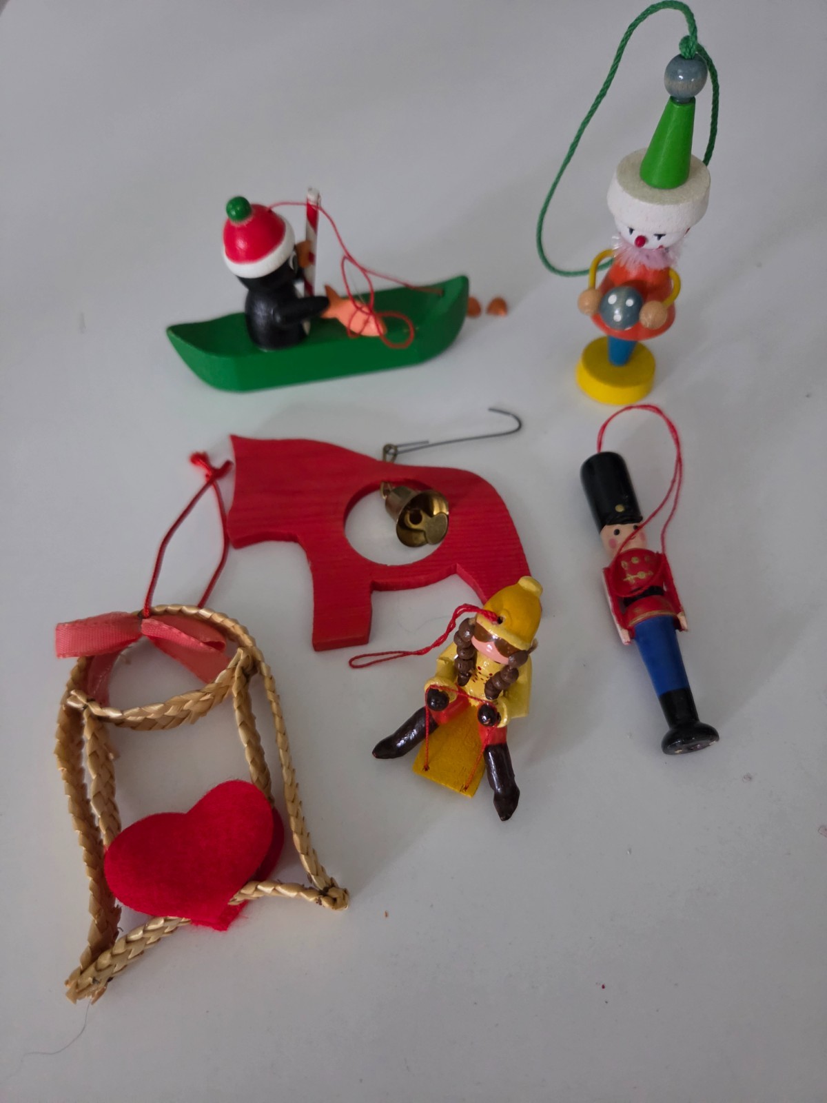 Vtg SCHUBACH Clown Wood Ornament Soldier Penguin Fishing Dala Horse Sledding