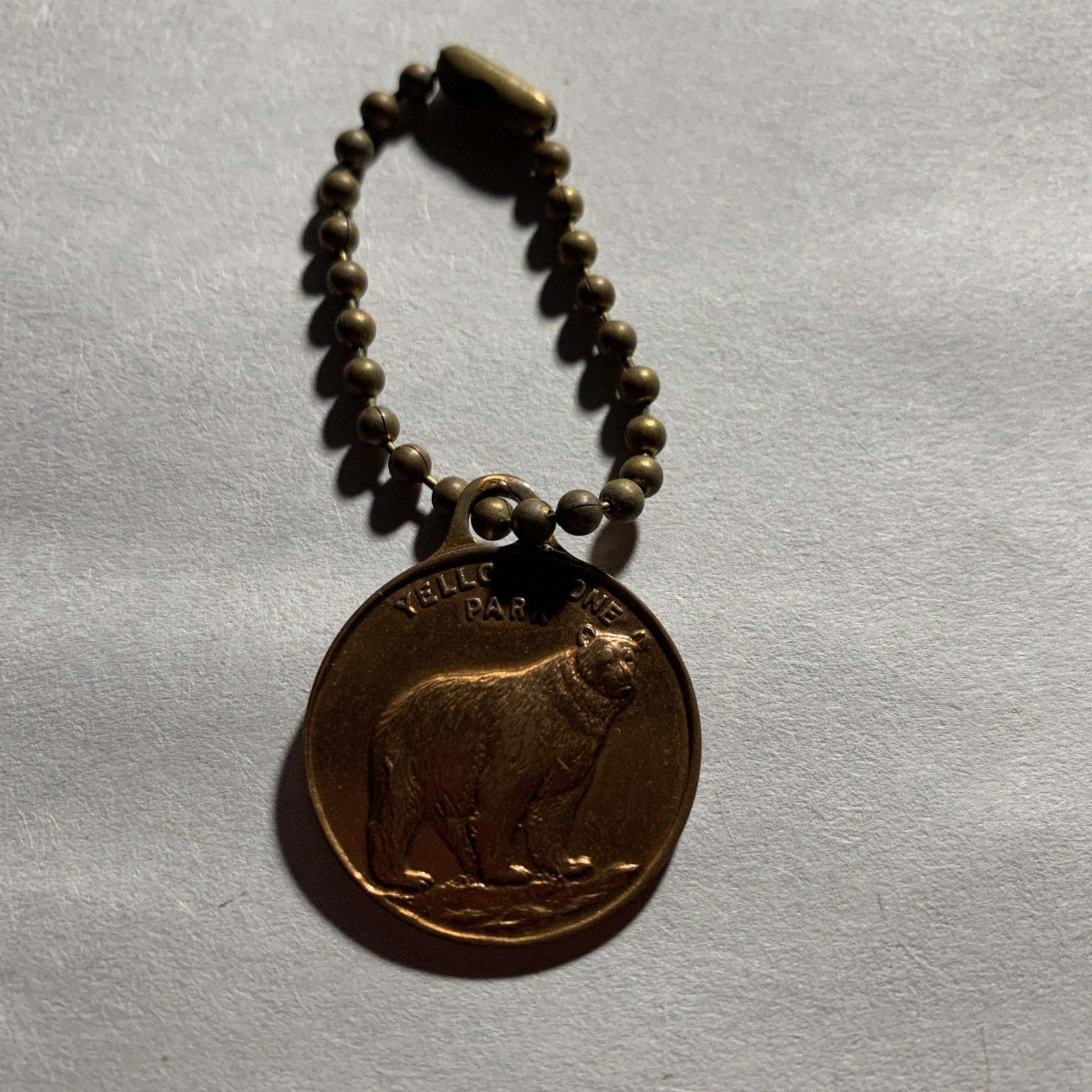 Vintage Copper Yellowstone National Park Key Chain Fob Token Souvenir