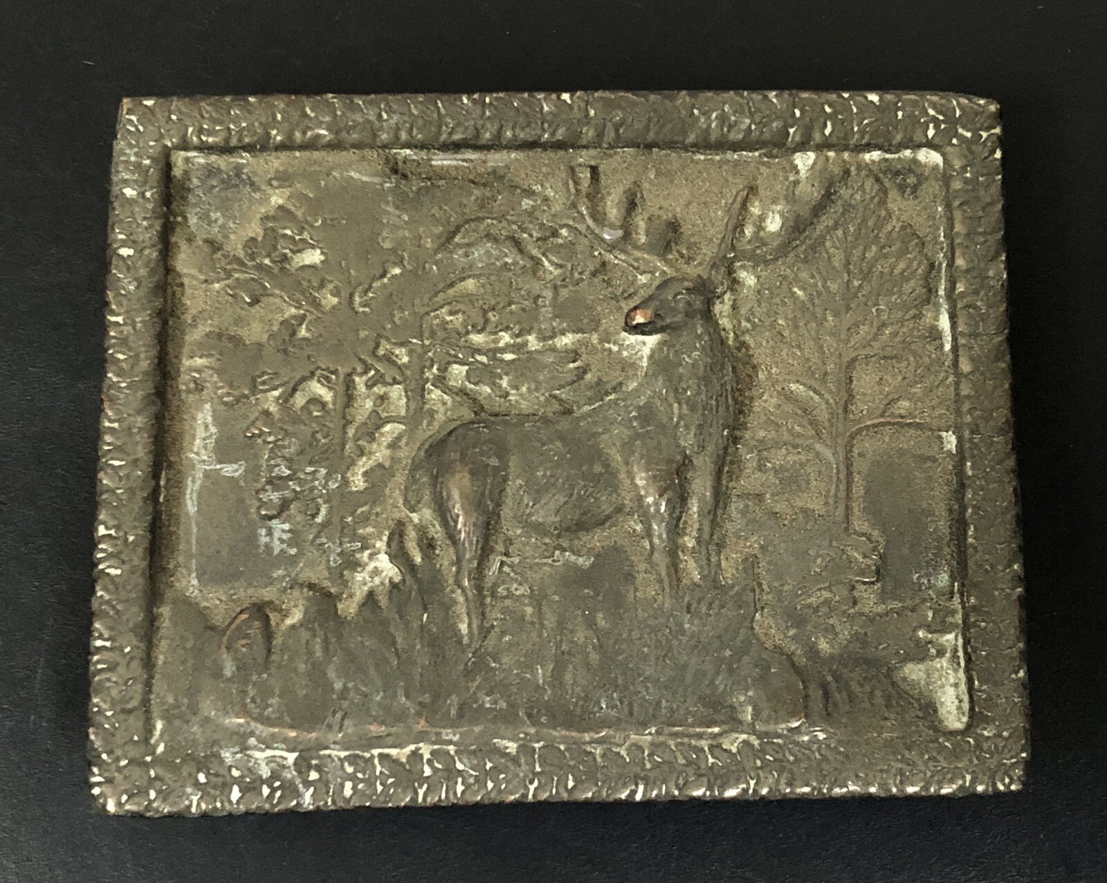 Vtg 1970's AJ Dezy Solid Brass Belt Buckle 3D Deer Buck Stag Forest Scene