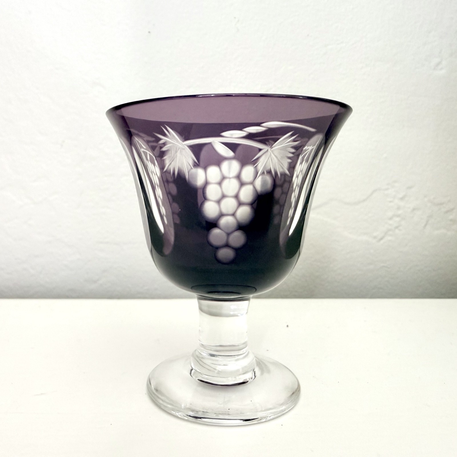 Edo Kiriko Amethyst Glass Cold Sake Goblet Signed Tadayuki Okubo Japan Clear Cut