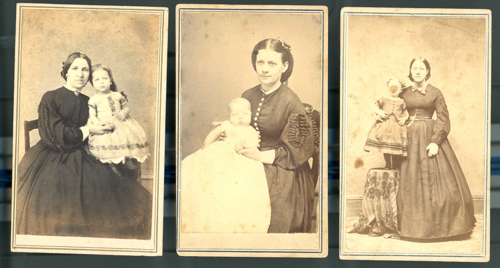 (3) - Circa 1865-70 Civil War era CDVs  with Tax Stamps - Mother & Child