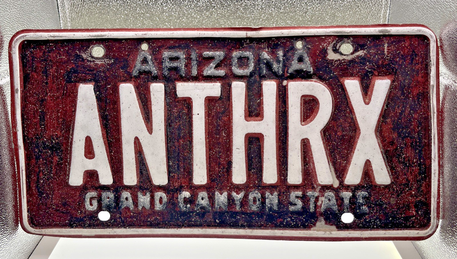 Vintage ANTHRAX band ARIZONA Car VANITY PLATE RED SEE ANTHRX Vintage ANTHRAX band ARIZONA Car VANITY PLATE RED SEE ANTHRX