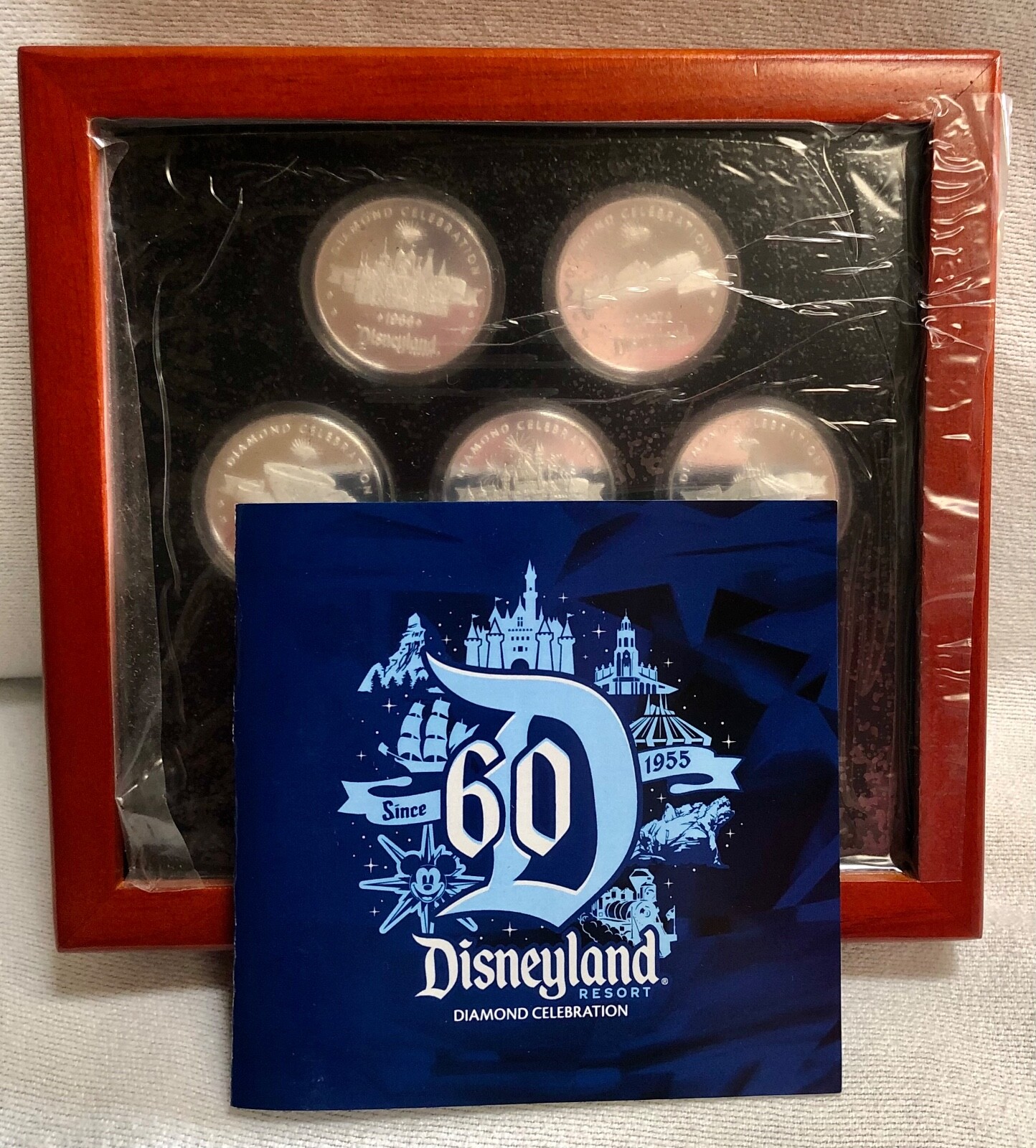 Disneyland 60th Anniversary Silver Plated Medallions Box Set of 7 LE 1955