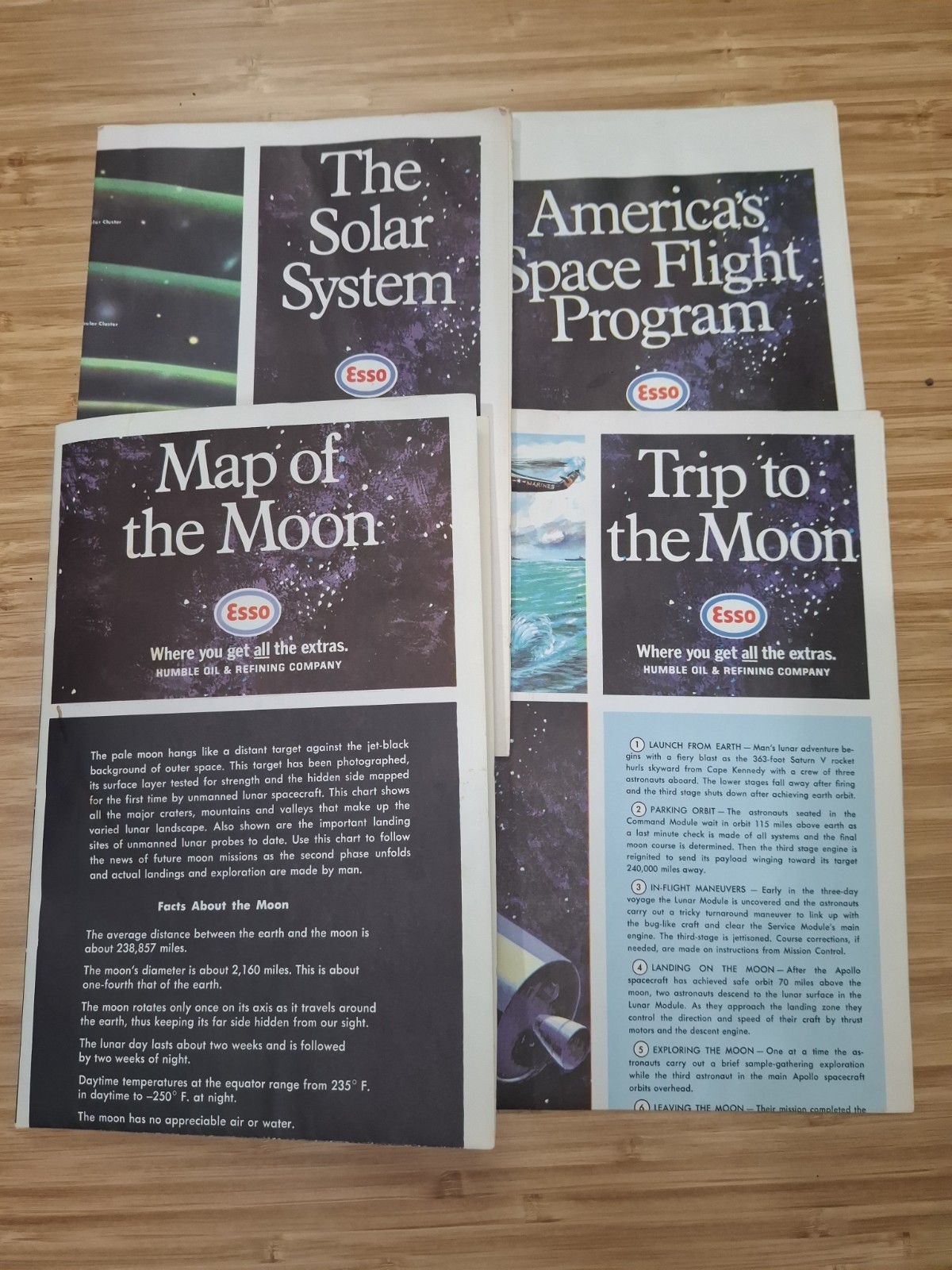 1969 Vintage Esso Moon Maps Apollo Space Program 4 Poster Set Humble Oil