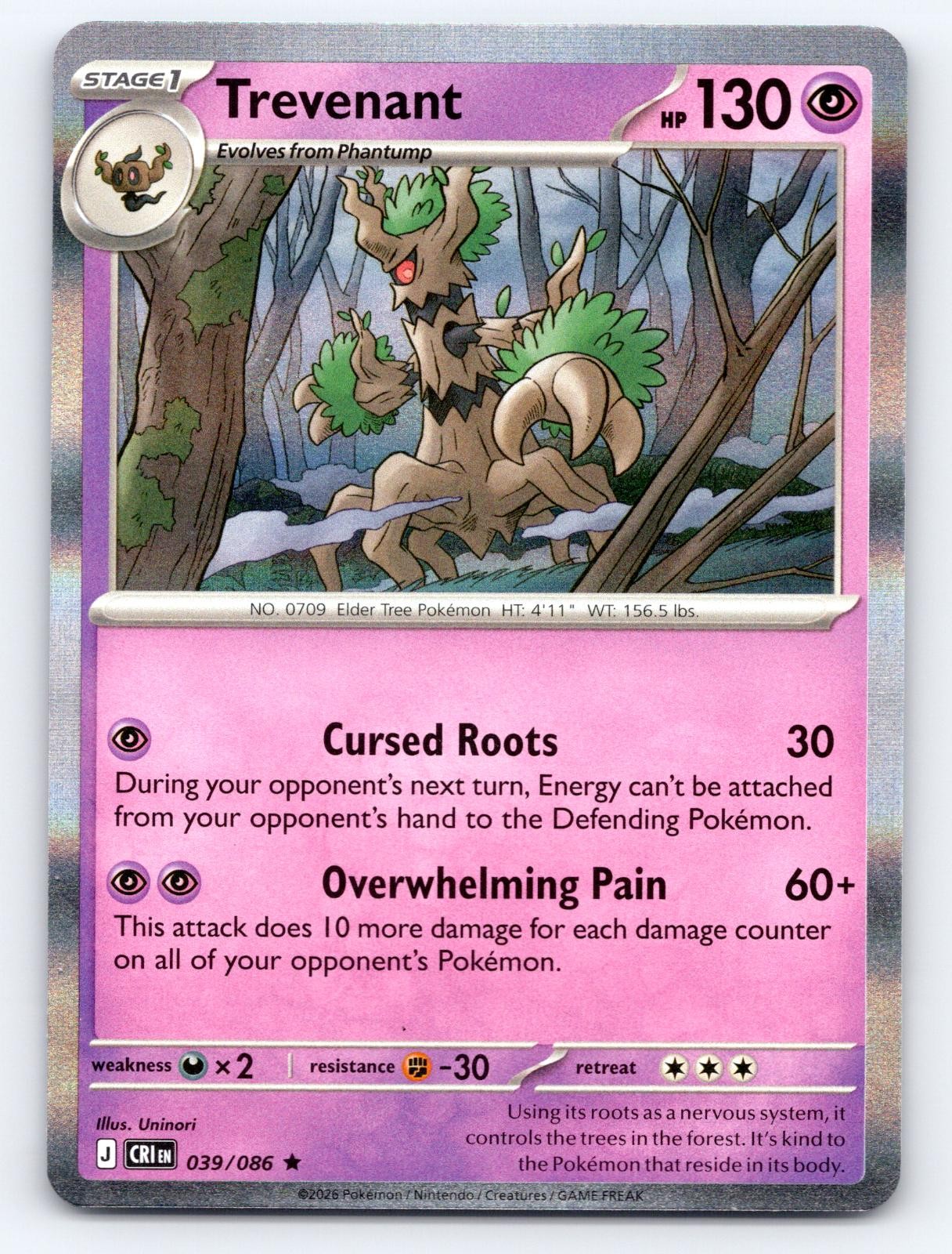Trevenant 039/086 Holo Rare Chaos Rising Pokemon Near Mint