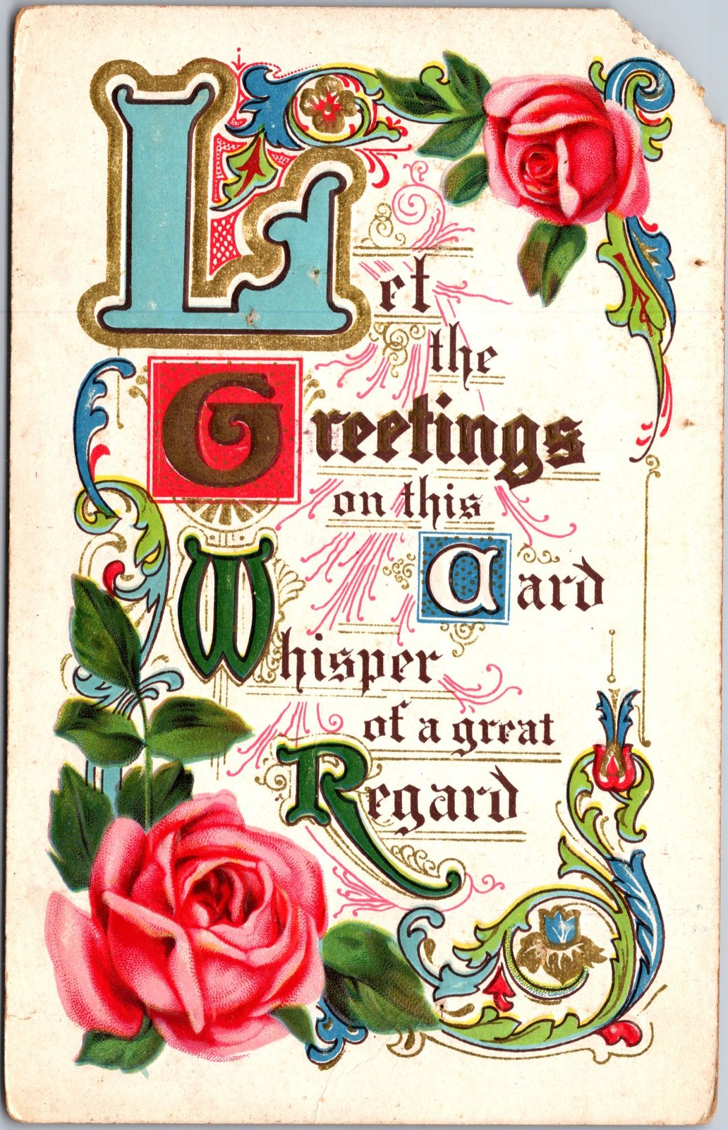 Antique 1918 Greeting Postcard Rose Pink Embossed Handwritten Message Back